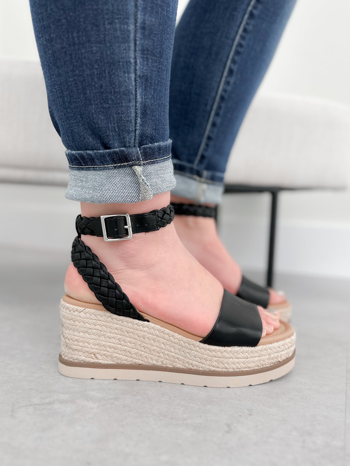 Taya Wedge Sandal in Black
