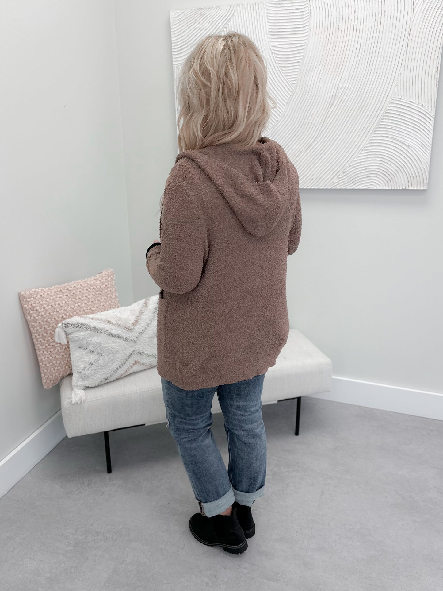 Teddy Hooded Cardigan in Mocha
