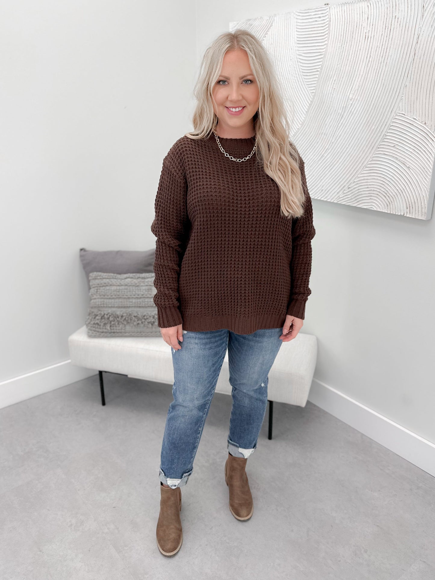 Anna Chunky Knit Sweater in Mahogany