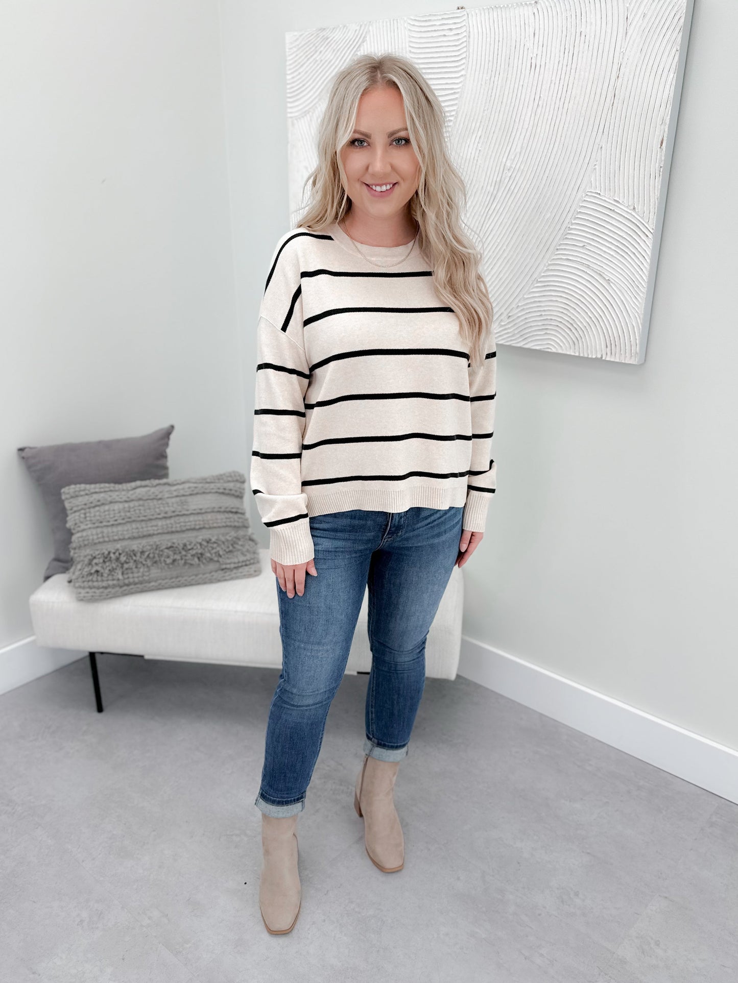 Careen Sweater in Black Striped Oat