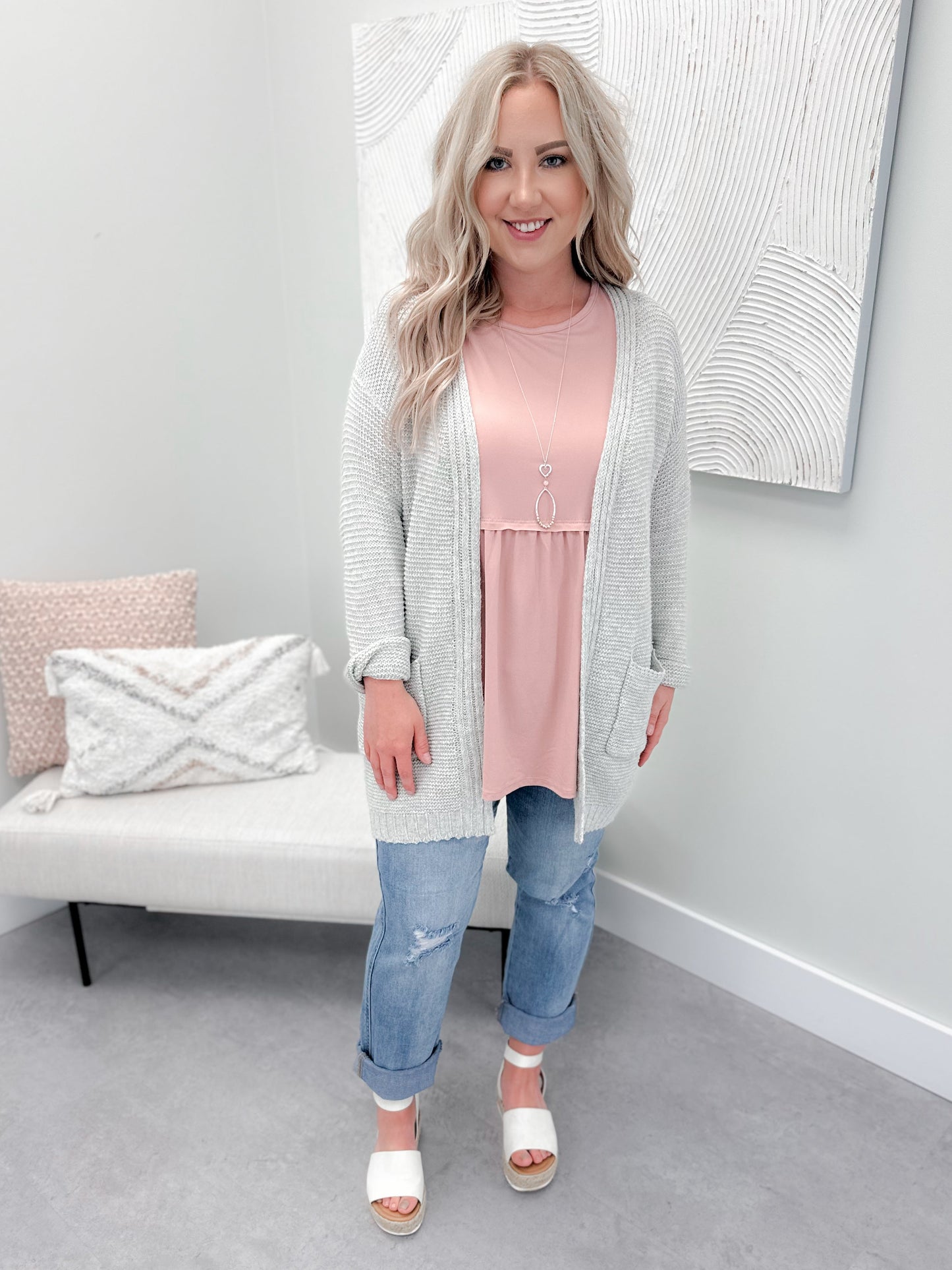 Taffy Cardi in Light Grey