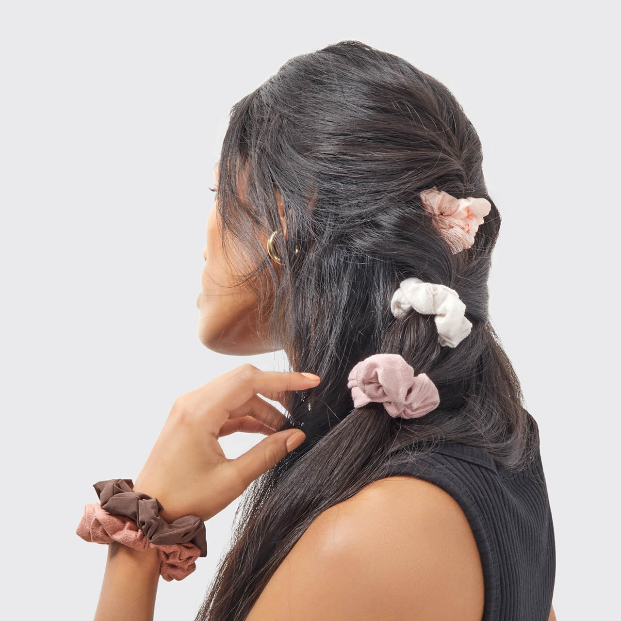 Assorted Textured Scrunchies Set in Terracotta by Kitsch