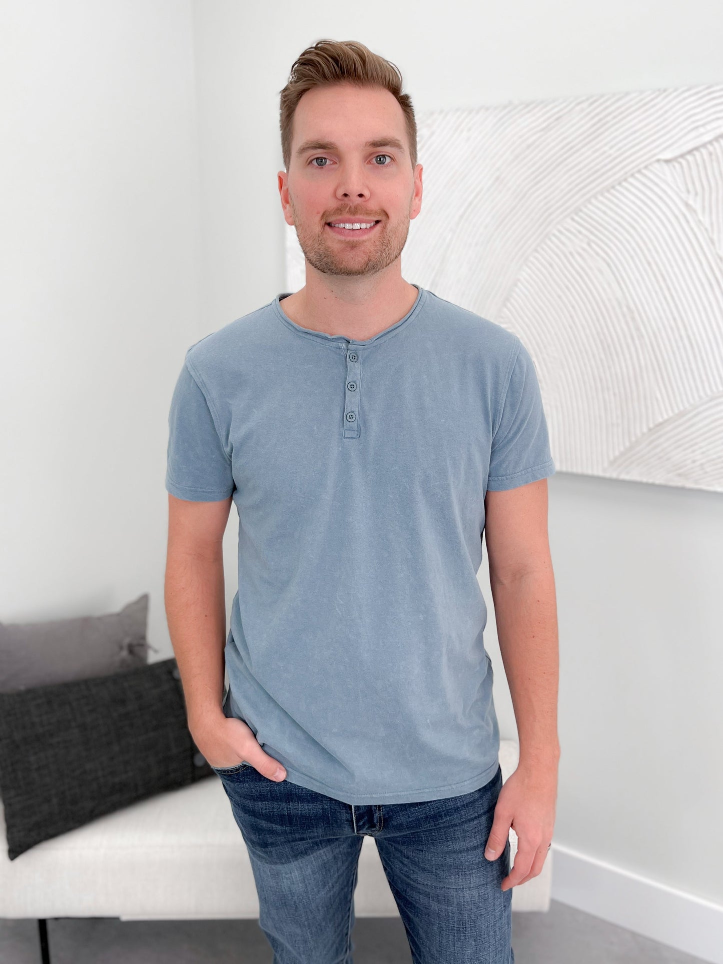 Button Tee in Deep Sea - L/O Size Medium