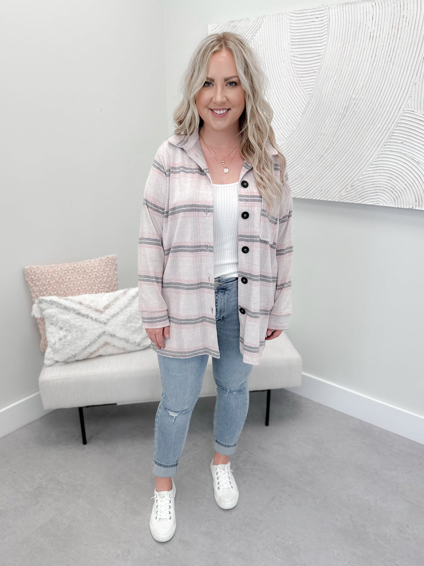 Bella Plaid Shacket in Pretty Pink