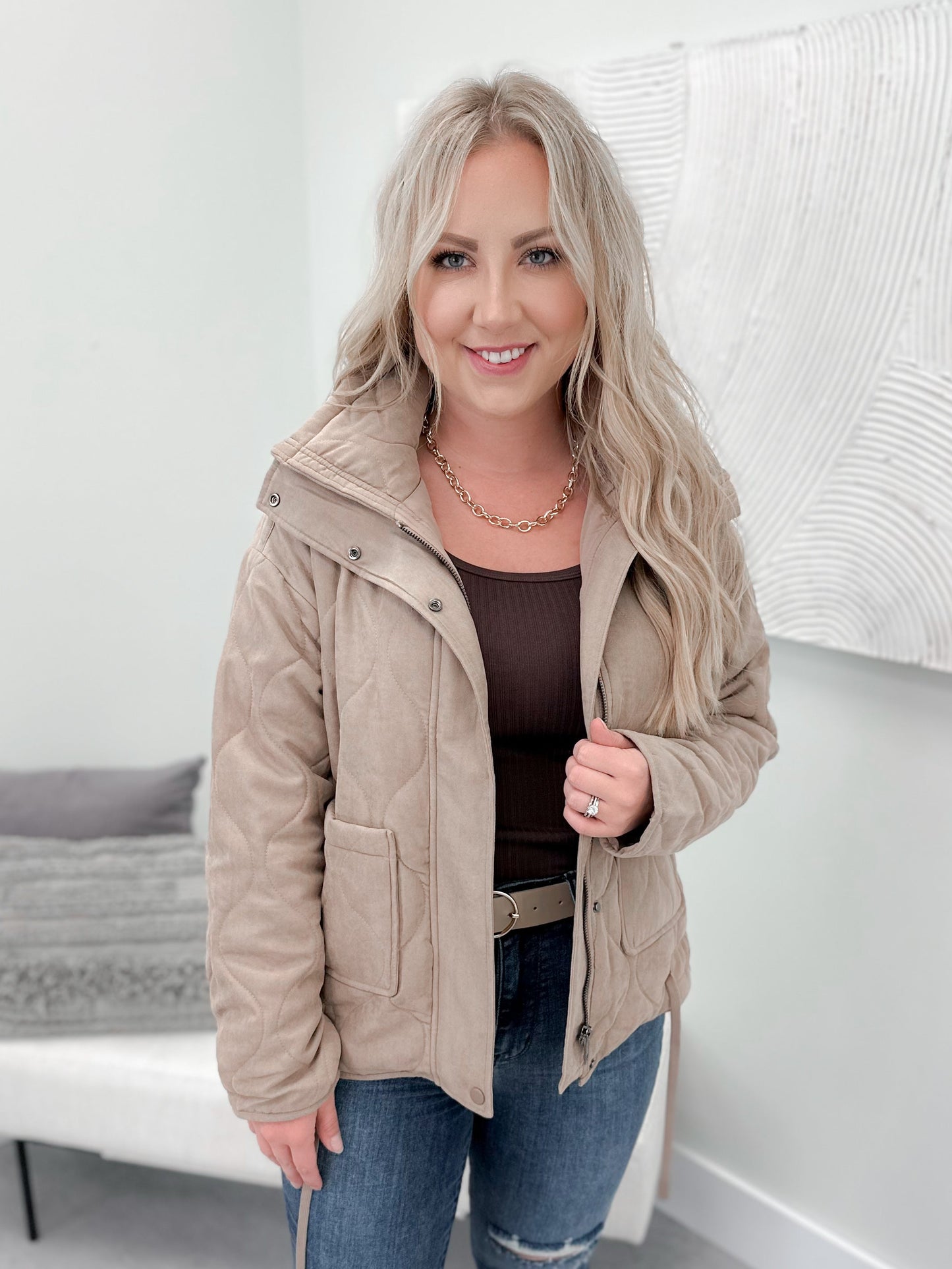 Andrea Quilted Jacket in Taupe