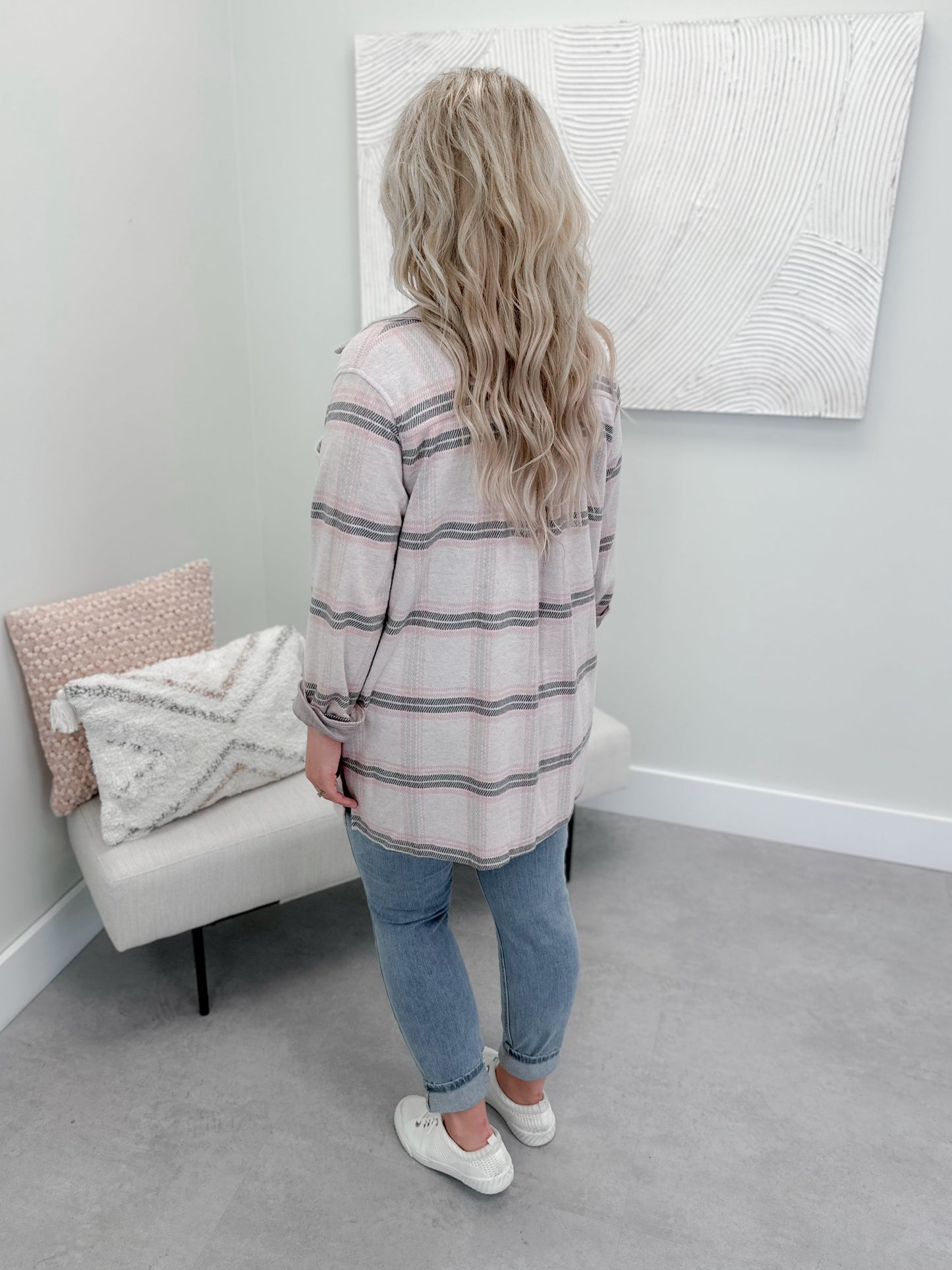 Bella Plaid Shacket in Pretty Pink