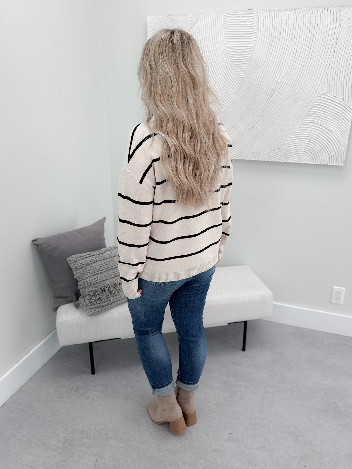 Careen Sweater in Black Striped Oat