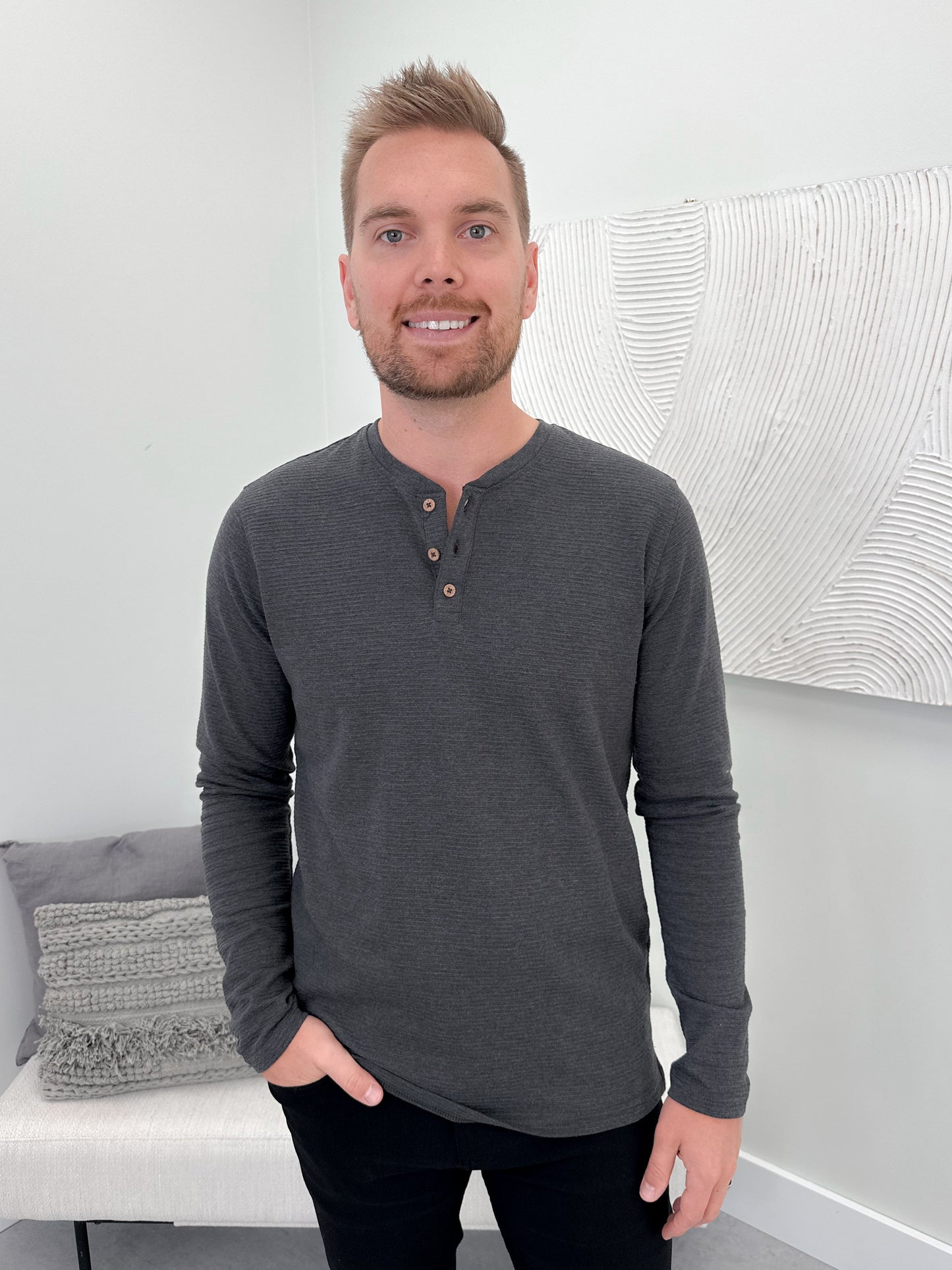 Dawson Men’s Ribbed Long Sleeve in Charcoal