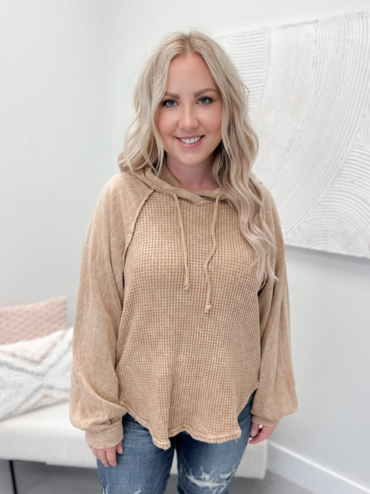 Weston Washed and Worn Hoodie in Camel - Size Small