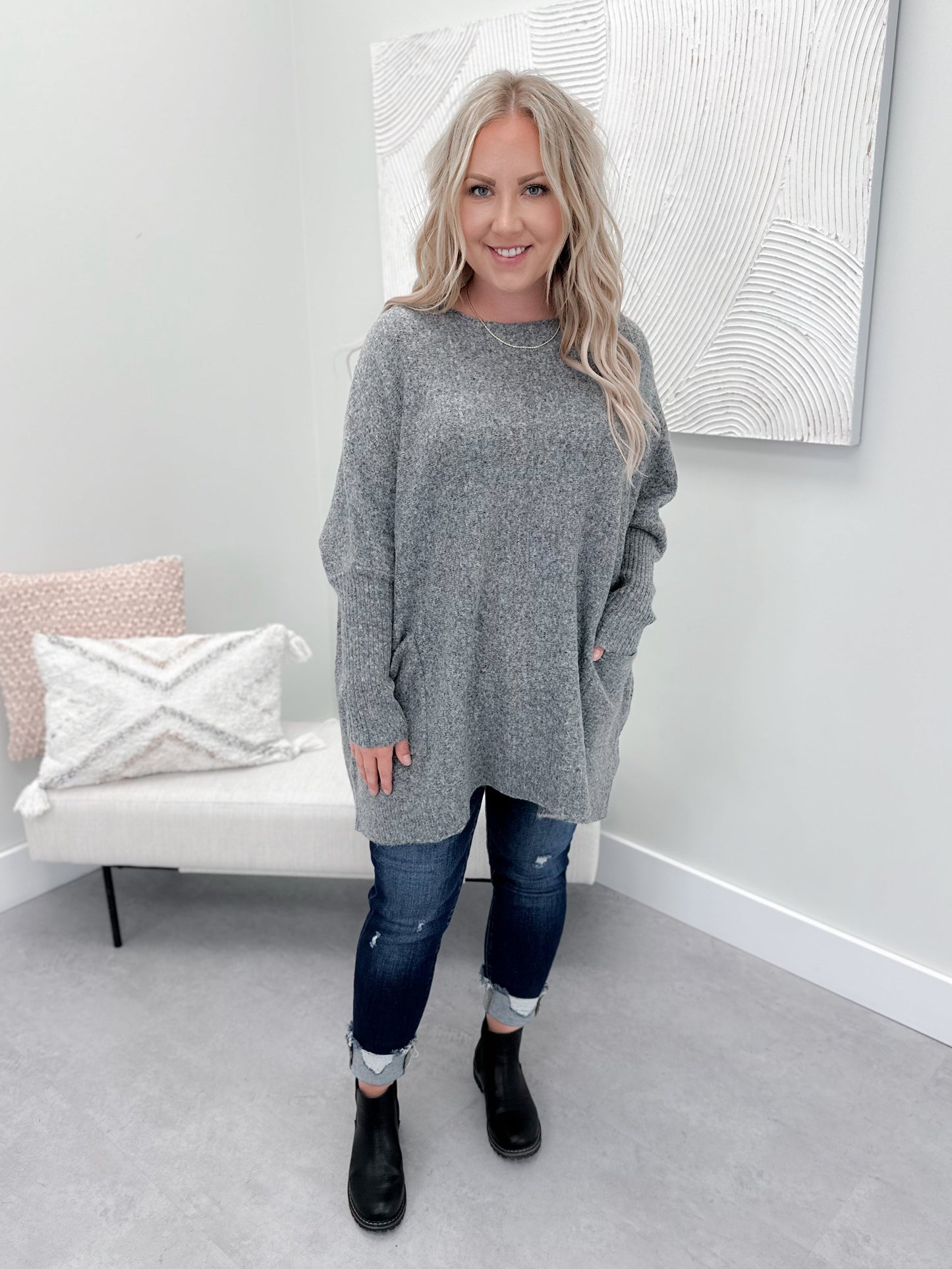 Ash Pocket Sweater in Heather Grey