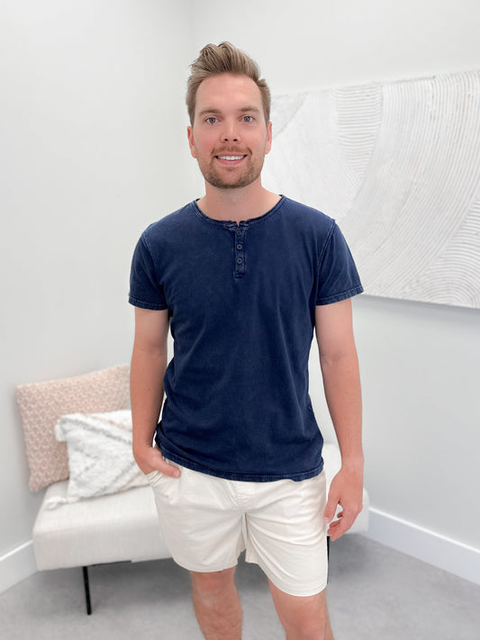 Button Mens Tee in Dark Navy