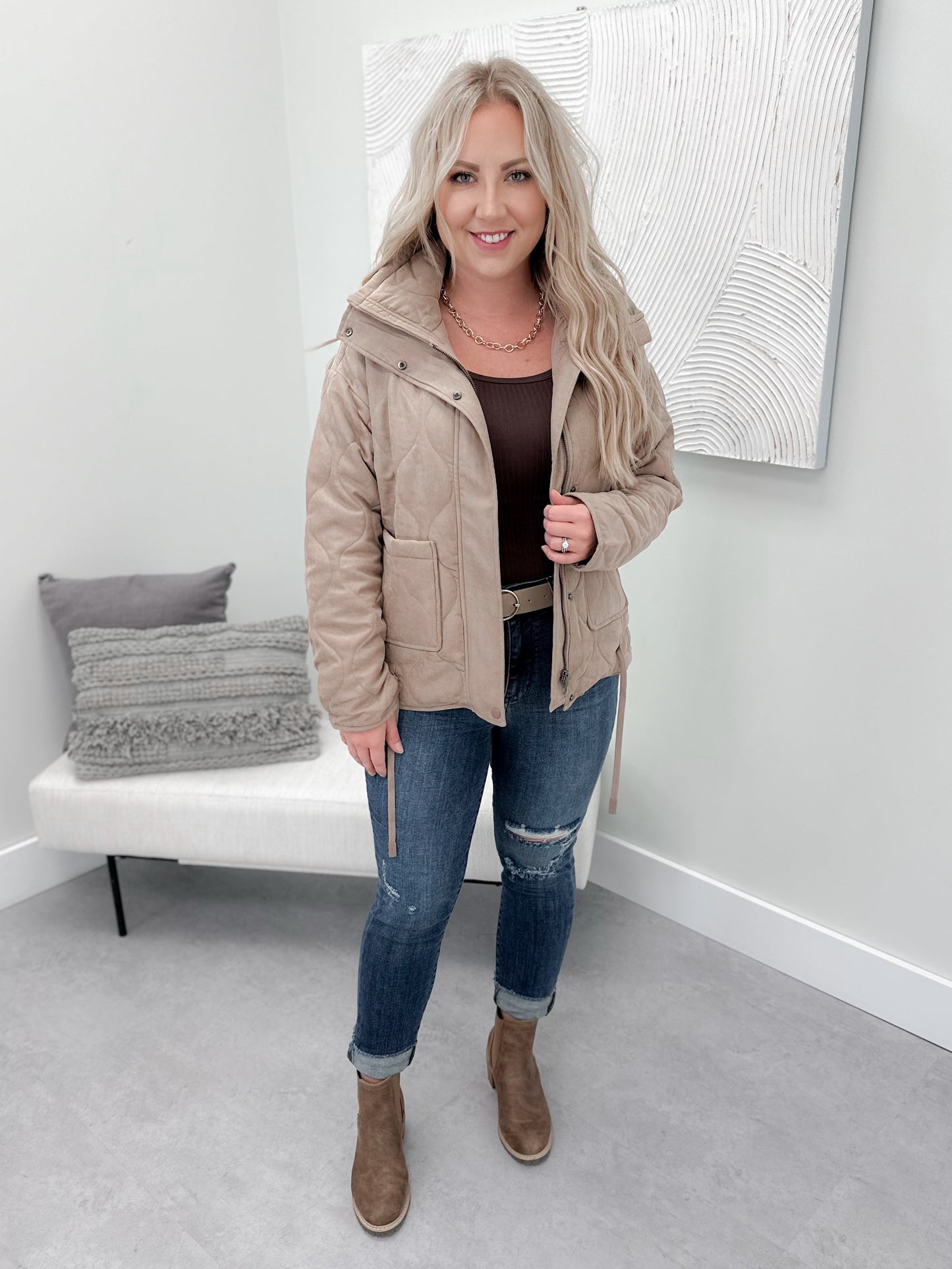 Andrea Quilted Jacket in Taupe