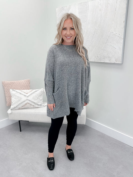Ash Pocket Sweater in Heather Grey