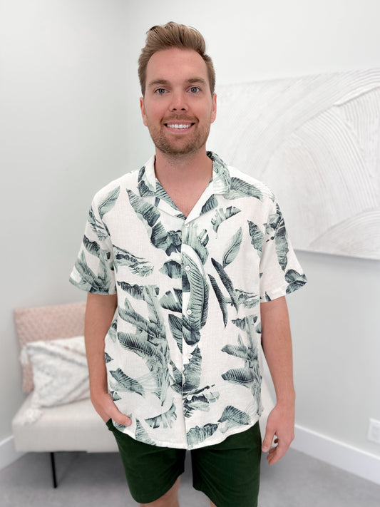 Bahamas Mens Button Up in Palm Leaf