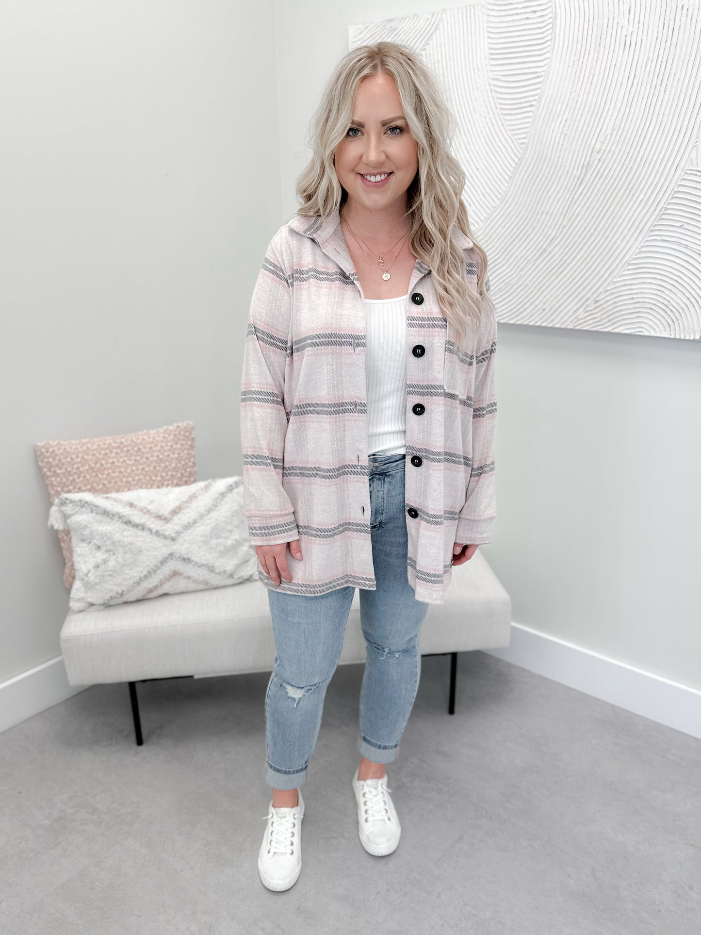 Bella Plaid Shacket in Pretty Pink