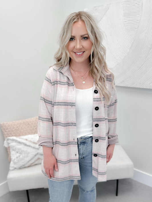 Bella Plaid Shacket in Pretty Pink