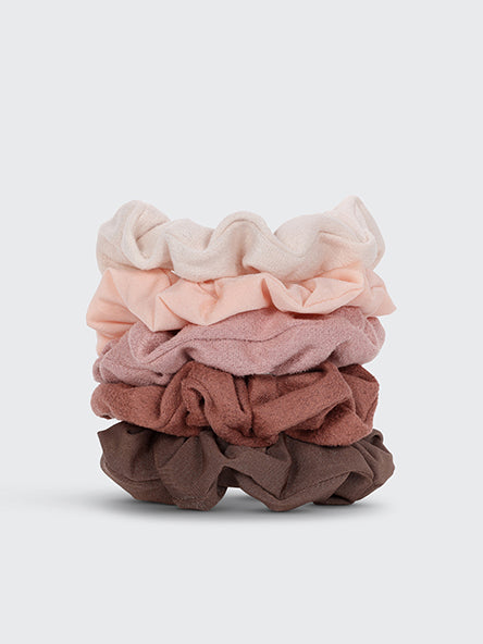 Assorted Textured Scrunchies Set in Terracotta by Kitsch