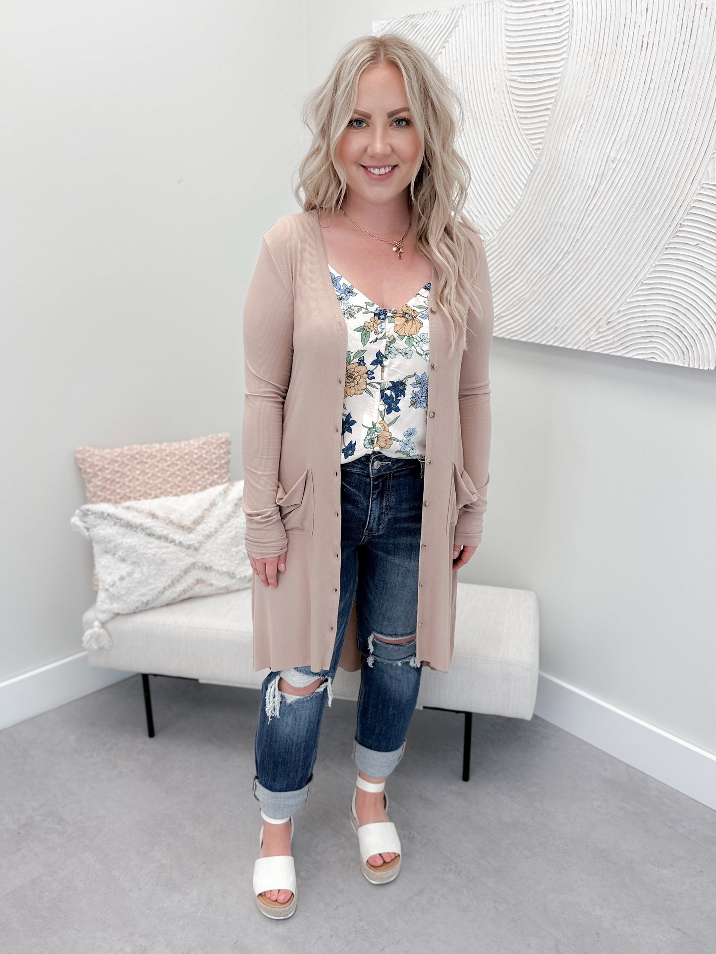 Alli Ribbed Cardi in Latte