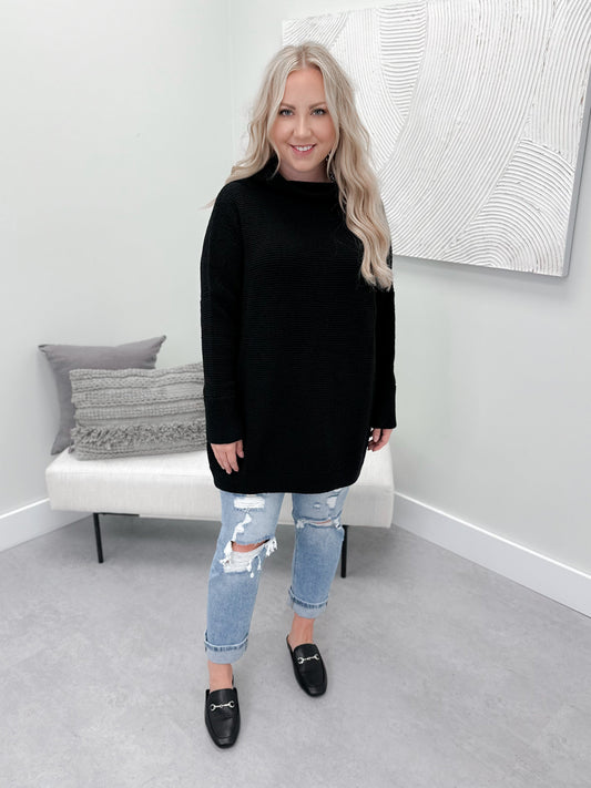 Brigitte Ribbed Tunic Sweater in Black