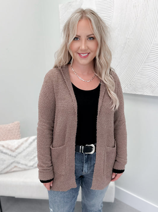 Teddy Hooded Cardigan in Mocha