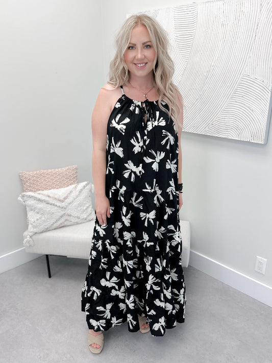 Aurelia Print Dress in Black