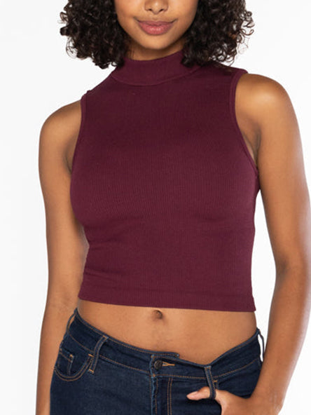 Bamboo Ribbed Mock Neck Tank by C'est Moi